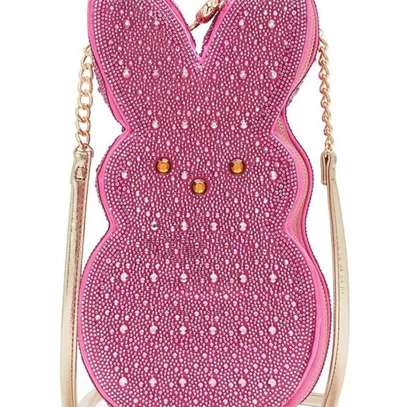 Betsey Johnson Kitsch Peeps Pink Rhinestone Bunny Rabbit Easter Crossbody Bag - Picture 6 of 16